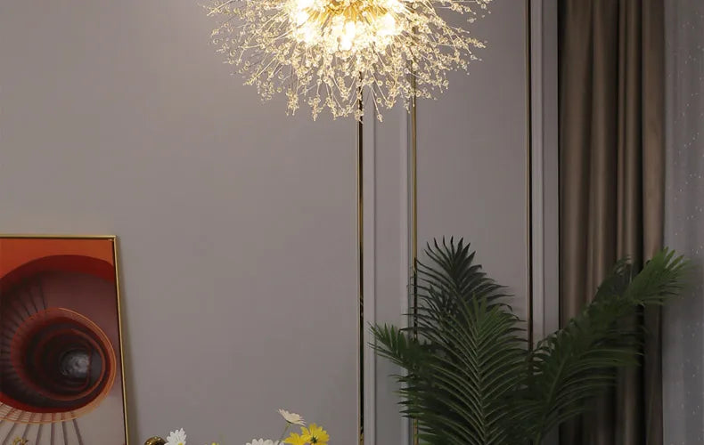 LED Dandelion Pendant Light Modern Crystal Beads Hanging Light Dining Room Living Room Bar Counter Home Decoration G9