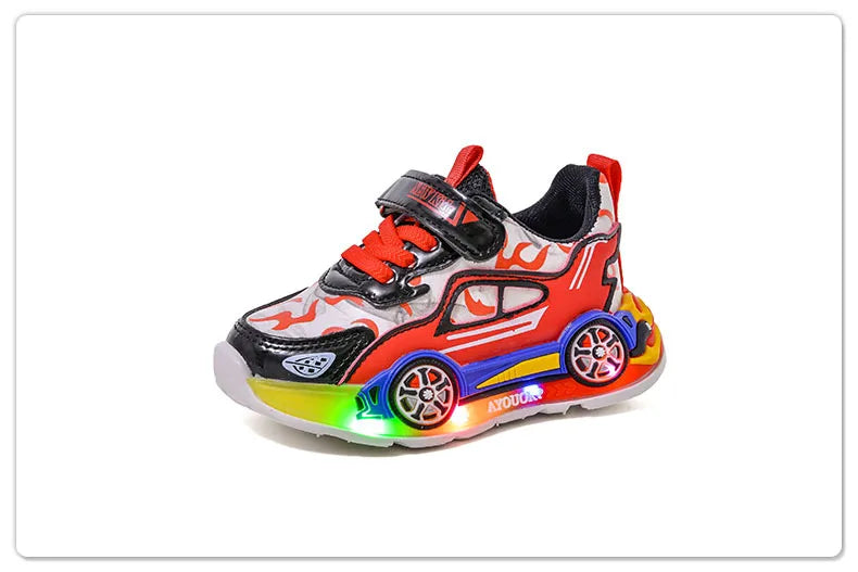 Spring Kids Shoes New Fashion Versatile Casual Shoe Anti Slip Cartoon Car Boy Shoe LED Lights Simple Trendy Sneakers Кроссовки