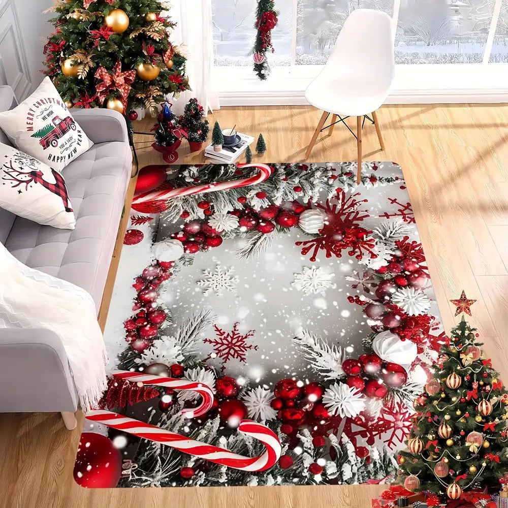 VIKAMA Christmas Carpet Santa Claus Snowman Hallway Balcony Anti-Slip Water-Absorbing Floor Mat Holiday Home Decoration