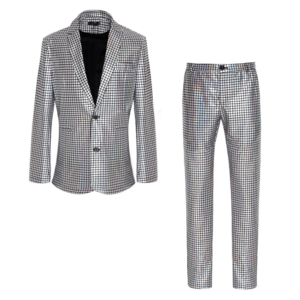 Men's New Cool Performance Set, Sequin Gold Stamping Business Casual Two-piece, One-row Two-button Slim-fit Blazer + Trousers