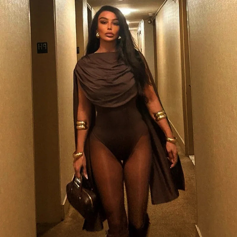 BOOFEENAA Cowl Neck Sleeveless Bodysuit Tops Spring 2025 Women Sexy Clothing Brown One Pieces Club Outfit C85-CZ24, dress