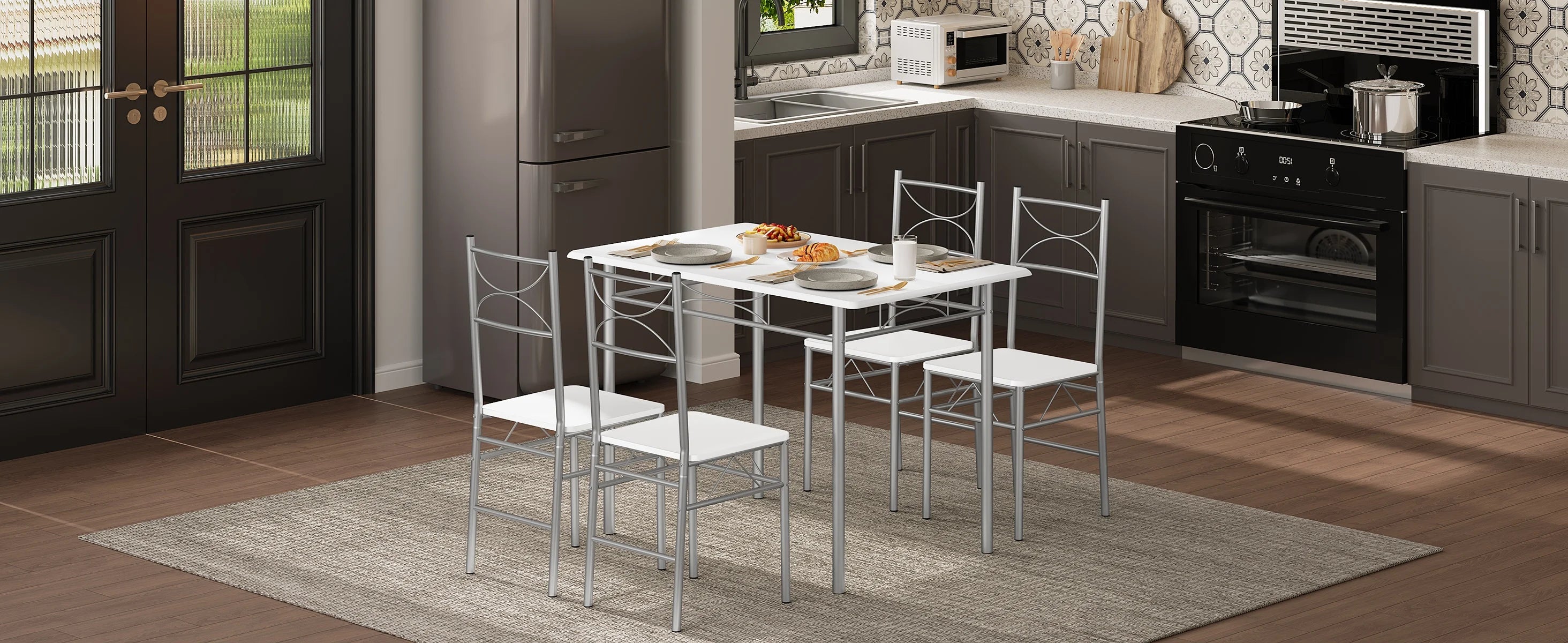 WOLTU Dining Set Dining Table with 4 Chairs for 4 Seat Metal Frame Kitchen Table Rectangular Restaurant Table Dining Room