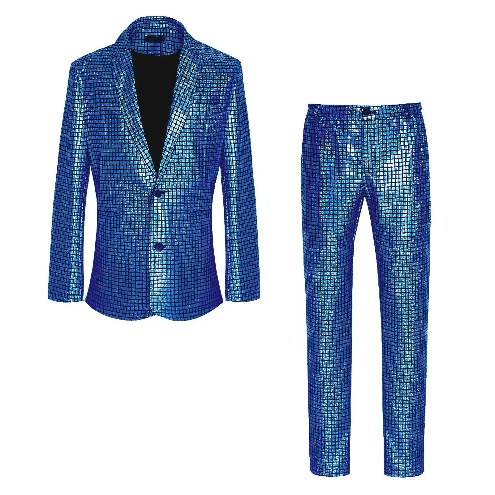Men's New Cool Performance Set, Sequin Gold Stamping Business Casual Two-piece, One-row Two-button Slim-fit Blazer + Trousers