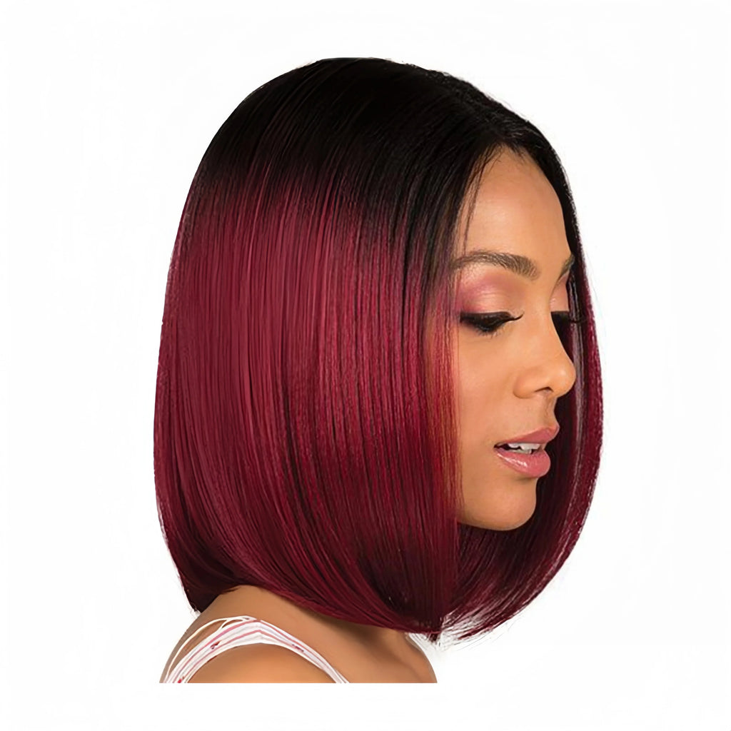 Fashion European and American dyed bobo wig female short straight hair black gradient wine red synthetic fiber hair