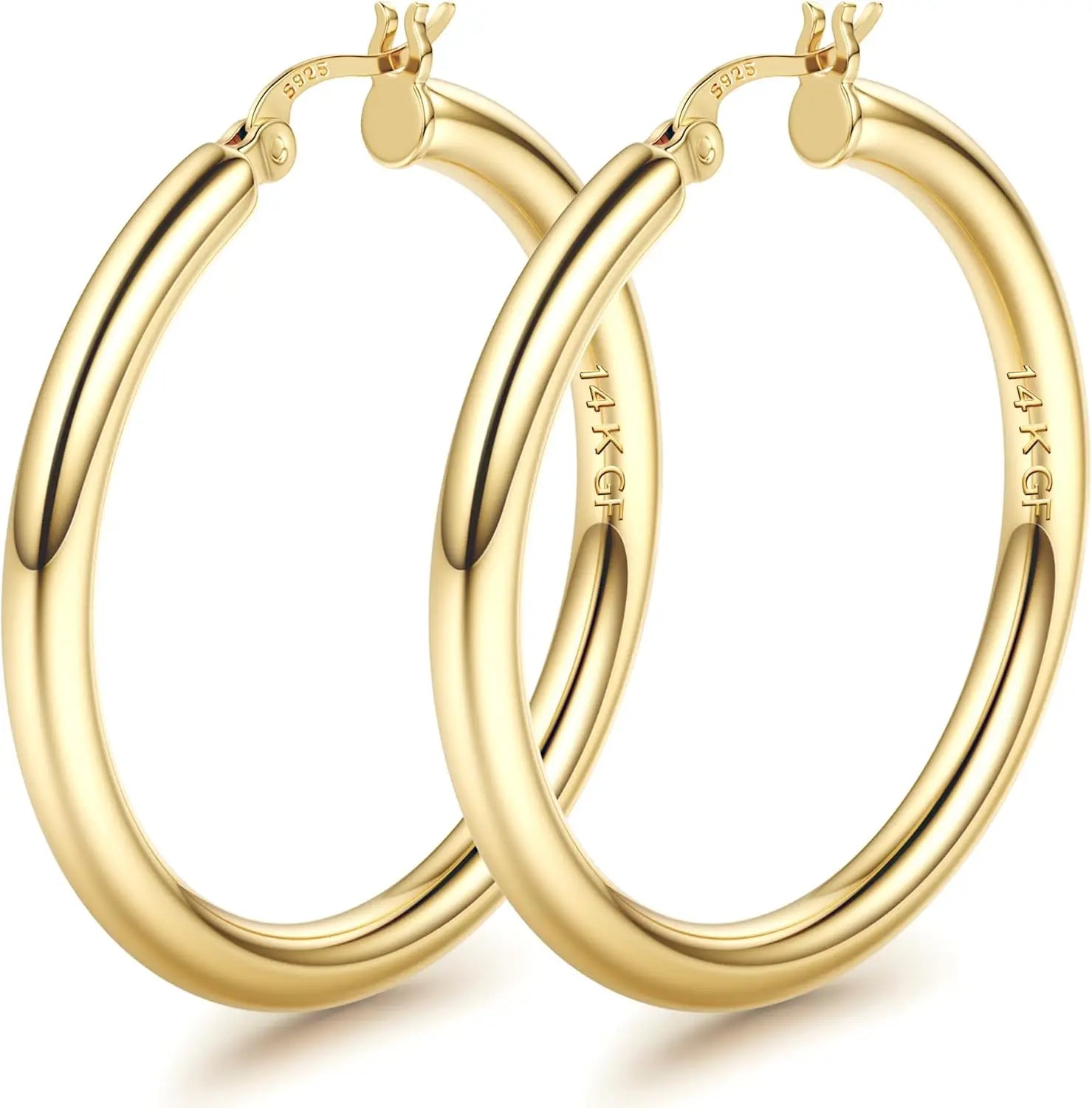 Drperfect 14K Gold Plated Chunky Hoop Earrings for Women Hypoallergenic Silver Needle Lightweight Large Hoops Earrings Jewelry