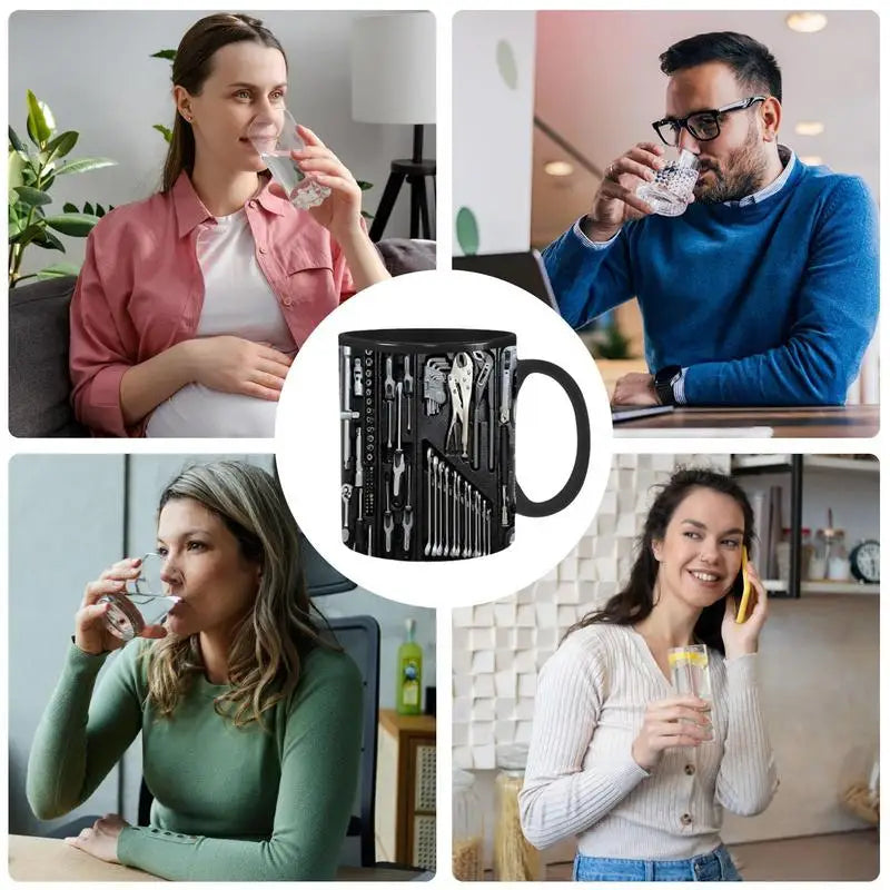 Mechanic Black Mug Black Ceramic Coffee Cup For Mechanics Large Toolbox Coffee Cup Tea Mug For Water Whiskey Soup Juice Wine