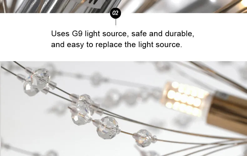 LED Dandelion Pendant Light Modern Crystal Beads Hanging Light Dining Room Living Room Bar Counter Home Decoration G9