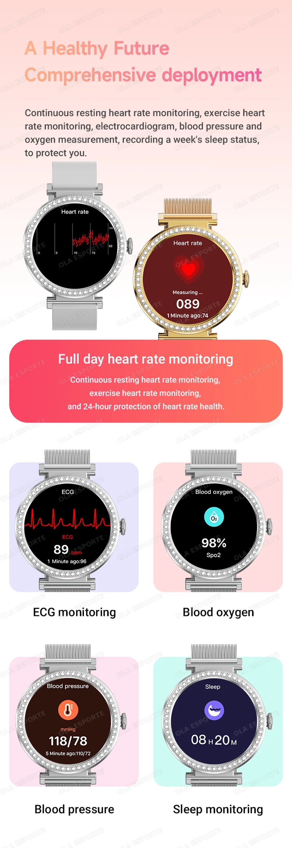 New ECG Monitor Smartwatches Bluetooth Call Heart Rate Blood Pressure/Oxygen Sleep Monitor Waterproof Sports Smart Watch Women