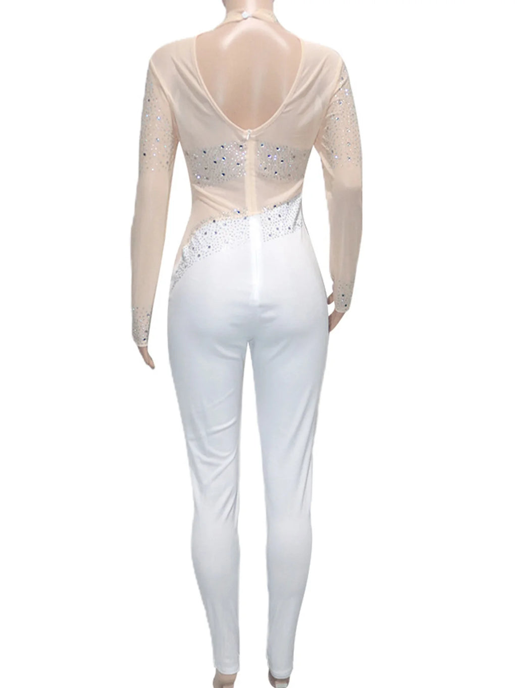Sexy see through Rhinestone mesh bodycon jumpsuit women summer Long sleeve jumpsuits body birthday party club outfits bodysuit