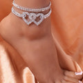 Beautiful Dazzling Cubic Zirconia Chain Anklet for Women Fashion Silver Color Ankle Bracelet Barefoot Sandals Foot Jewelry, match women's dress