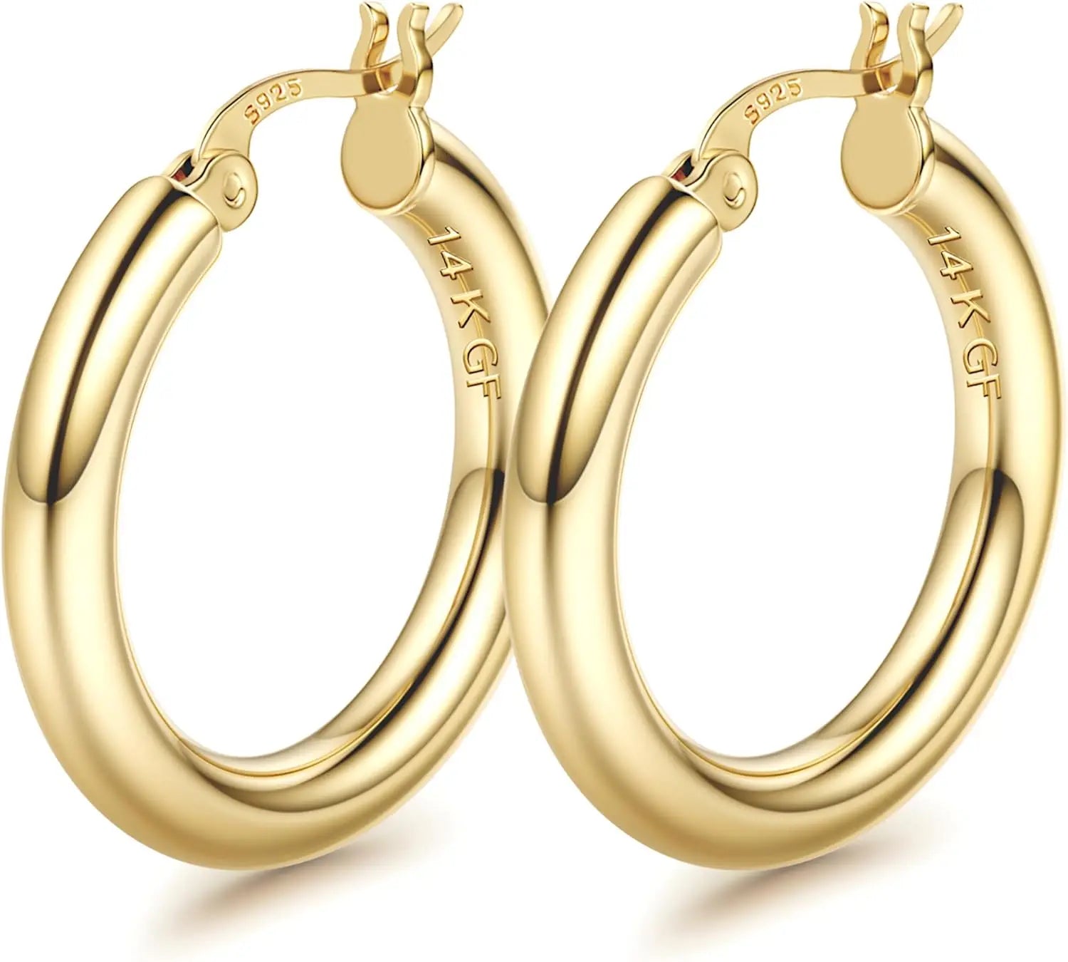 Drperfect 14K Gold Plated Chunky Hoop Earrings for Women Hypoallergenic Silver Needle Lightweight Large Hoops Earrings Jewelry
