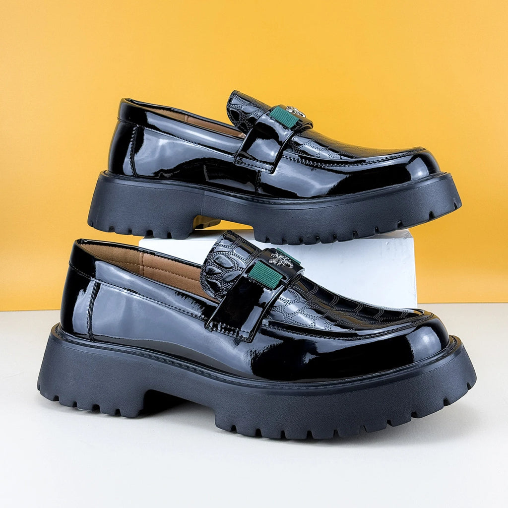 2025 Men's Round Toe Thick Soled Light Luxury Leather Shoes Loafers Non Slip Comfort Fashio Business Office Formal Shoes