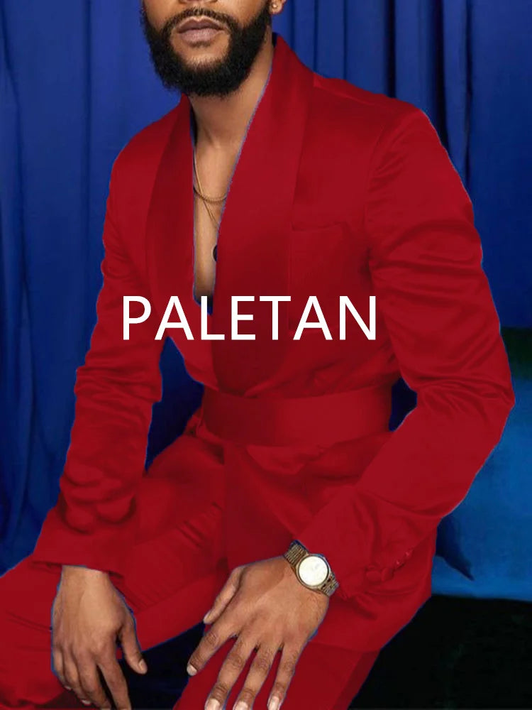 New Fashion Italian Silver Men Suits Satin Slim Fit Royal Blue Shiny Groom Prom Wedding Tuxedo Tailored Blazer Set Costume Homme