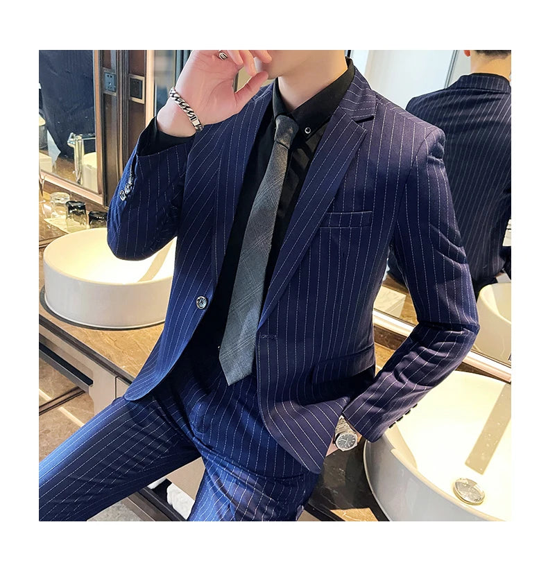 Men's High-End Boutique Suit And Trousers Set British Wedding Party Fashion Business Casual Trendy Two-Piece Ensemble