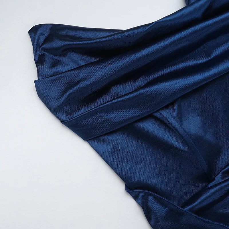 Autumn new European and American fashion temperament sexy slim deep V-waist satin slit dress female