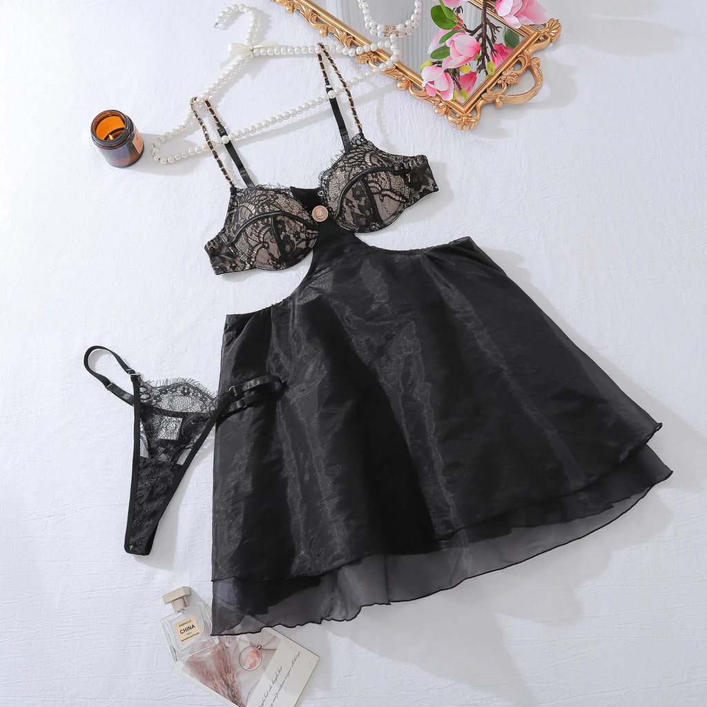 et Ellolace Sexy Adult Female dress shoulder Straps Backless Fancy Cut Out on Sides Bra Women Tutu Organza Outfit