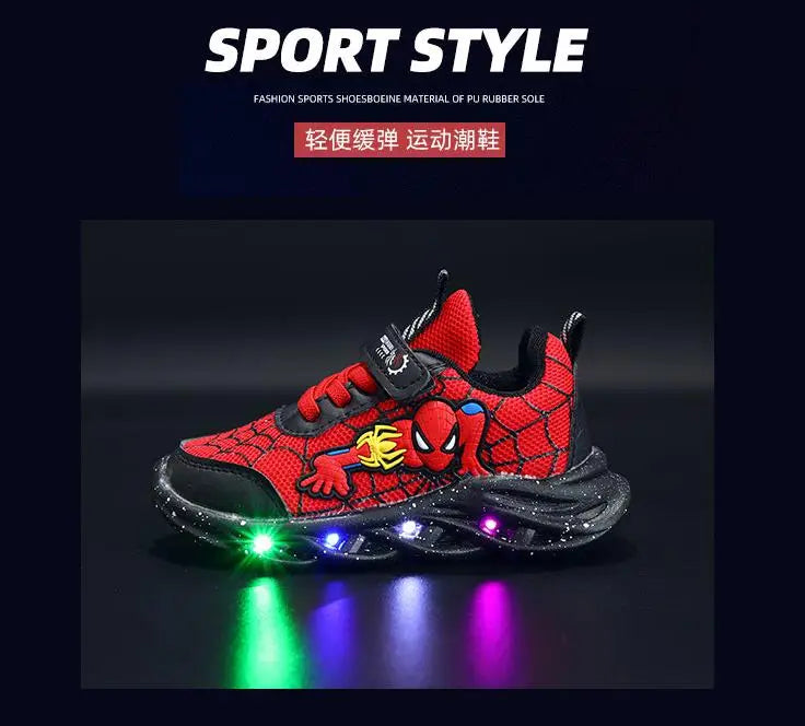 2023 New Spider-man Children's Shoes Boys Sneaker With Lights Spring Led Kids Boys Sports Children Shoes Casual