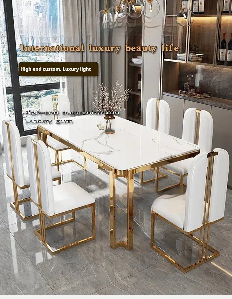 Unique Luxury Table Chairs Modern Legs Metal Design Rectangular Dining Table Space Saving Nordic Mesa De Comedor Funiture