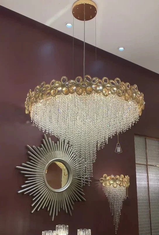 Modern Flower Crystal Tassel Chandelier Living Room Dining Room Gold Crystal Ceiling Pendant Lights Vila Lobby Lighting Fixtures