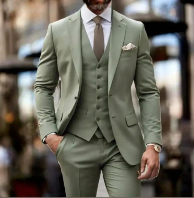 Navy Blue 3 Pieces Casual Male Suits Slim Fit Notched Lapel Formal Best Men Wedding Groom Wear Blazer Tuxedos Trajes De Hombre