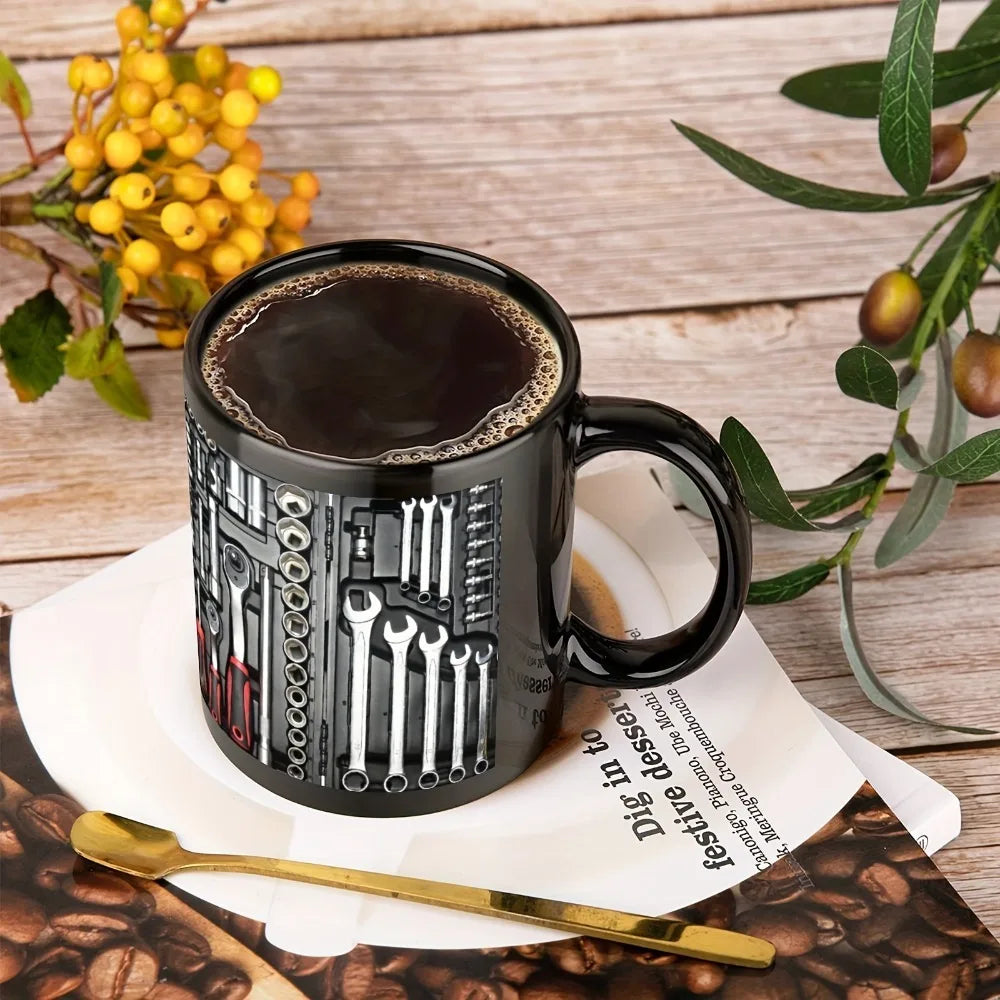 Funny 325ml Coffee Mug Ceramic Toolbox Design Mechanic Water Cup Sturdy Wrench Pattern Mechanic Mug Auto/Car Mechanic Gift