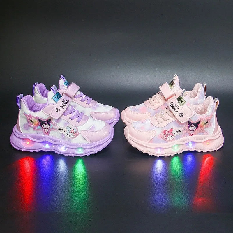 2025 New Light Up Girls Running Shoes Cartoon Leather Waterproof Breathable Anti Slip Trendy Kids Sneakers