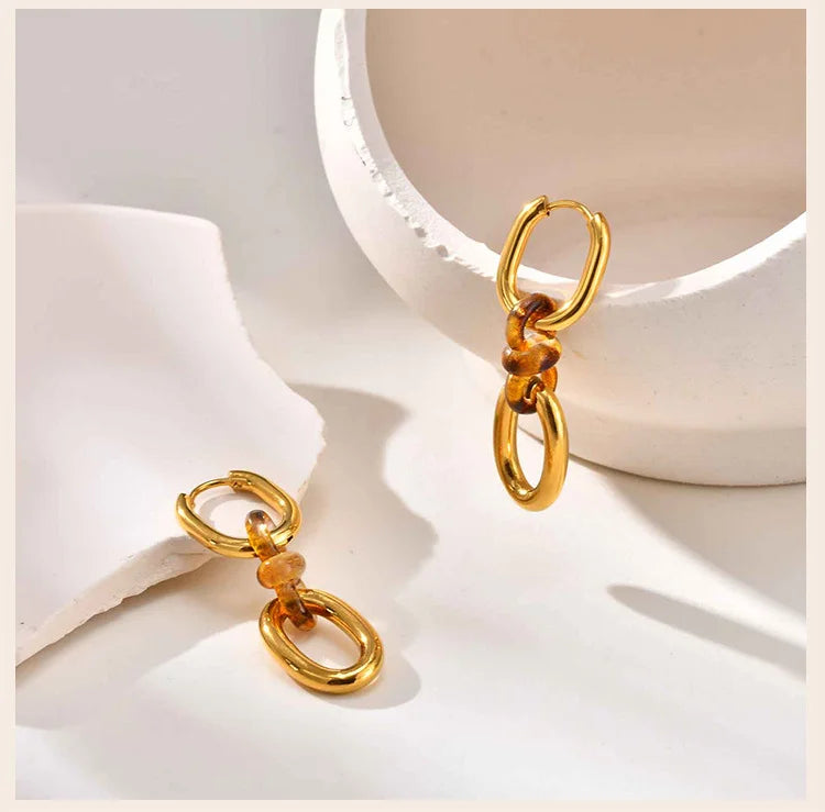 Stainless Steel Double Oval Chain Link Drop Dangle Earrings for Women Statement Jewelry Christmas Gift