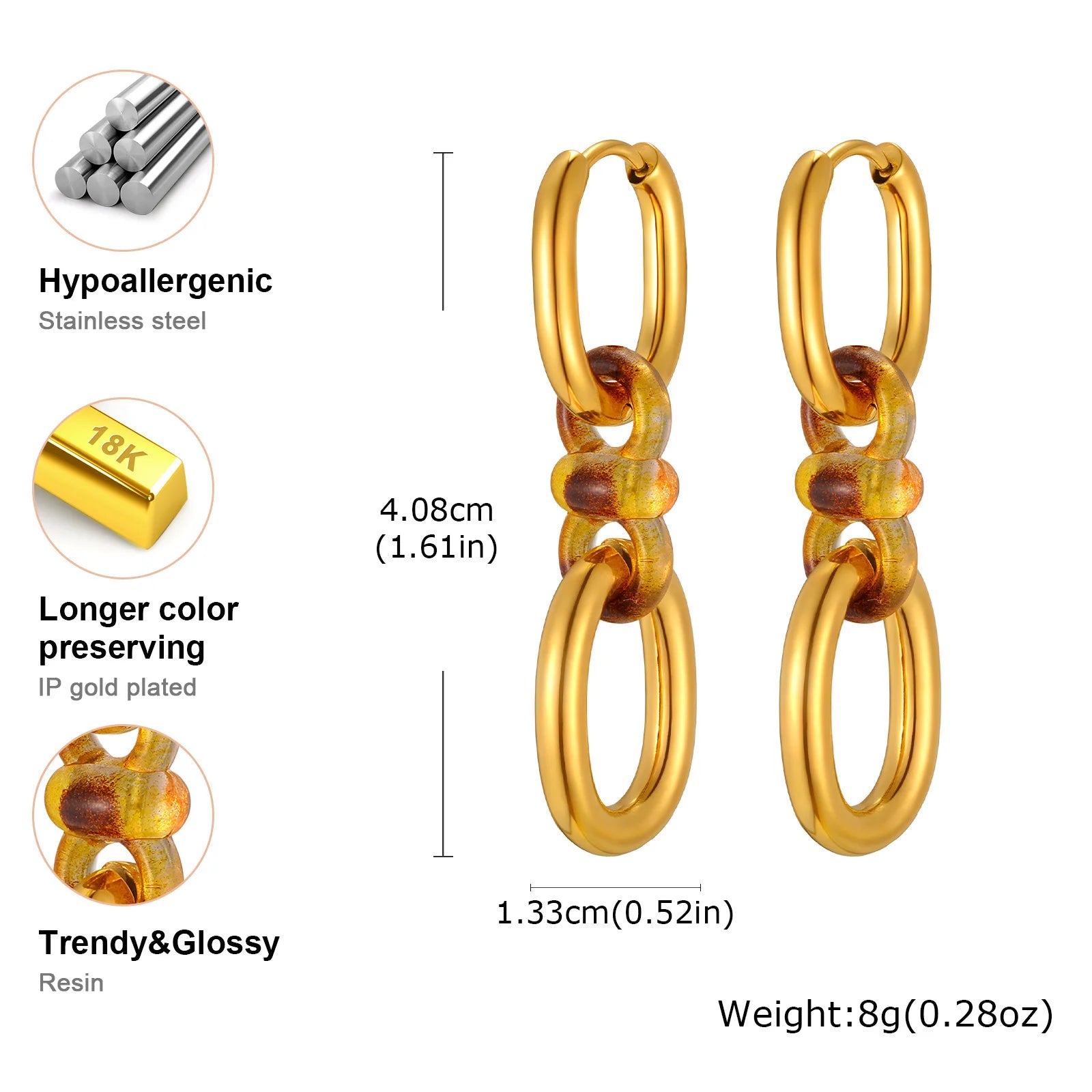 Stainless Steel Double Oval Chain Link Drop Dangle Earrings for Women Statement Jewelry Christmas Gift