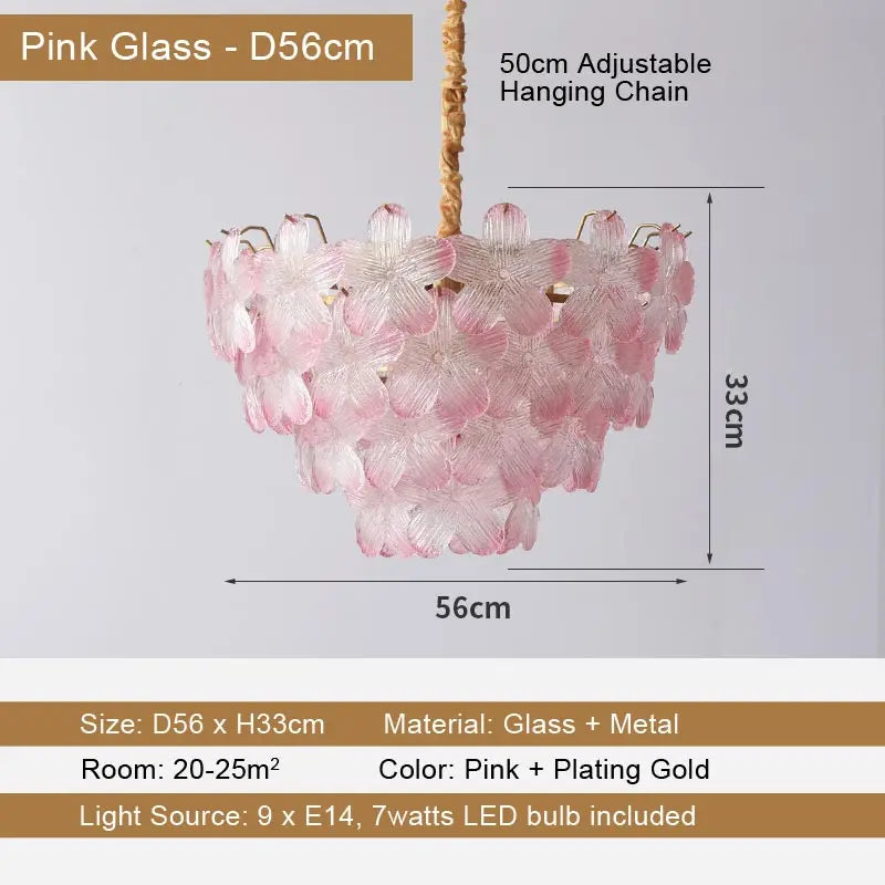 LED Glass Flower Pendant Light for Living Dining Room Bedroom Modern French Style Home Decoration Hanging Lamp E14