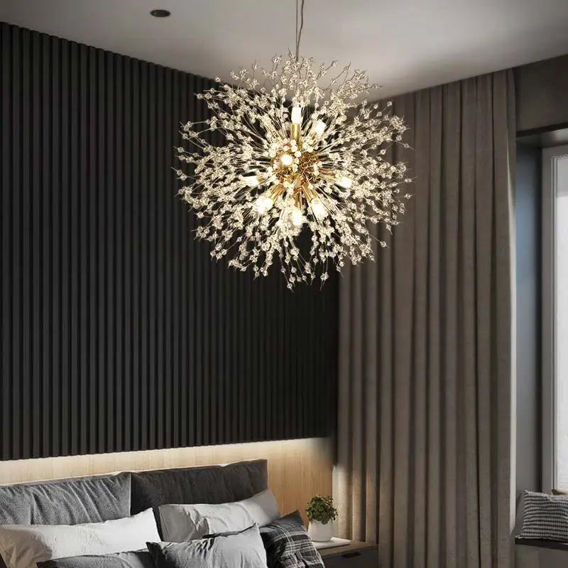 LED Dandelion Pendant Light Modern Crystal Beads Hanging Light Dining Room Living Room Bar Counter Home Decoration G9