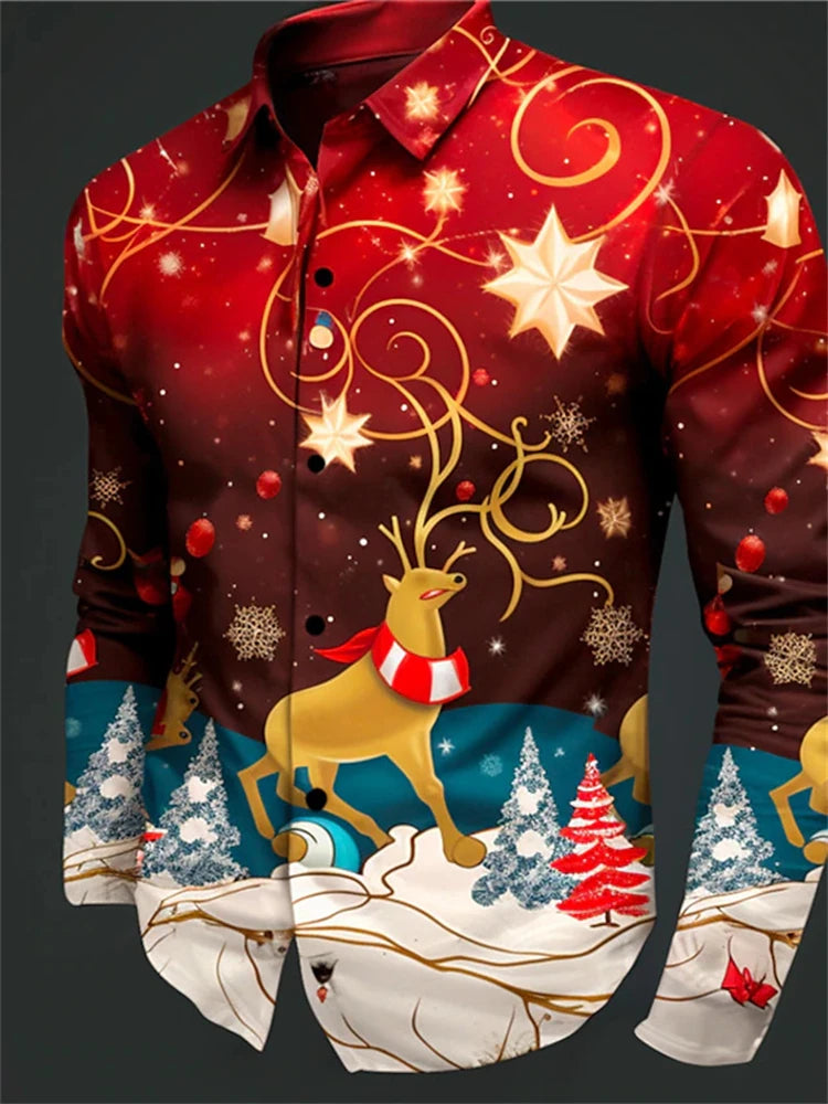 3D Fashion Printed Christmas Pattern Shirt For Autumn And Winter Casual men's Long Sleeve Shirt Street Design Harajuku Tops 2024