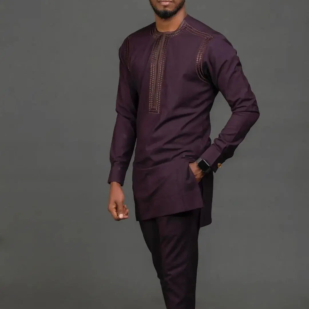 2025 New African Traditional Men's Suit Fashion Luxury Men's Suit Casual Loose Two Piece Set Holiday Wedding Men's Suit Kaftan