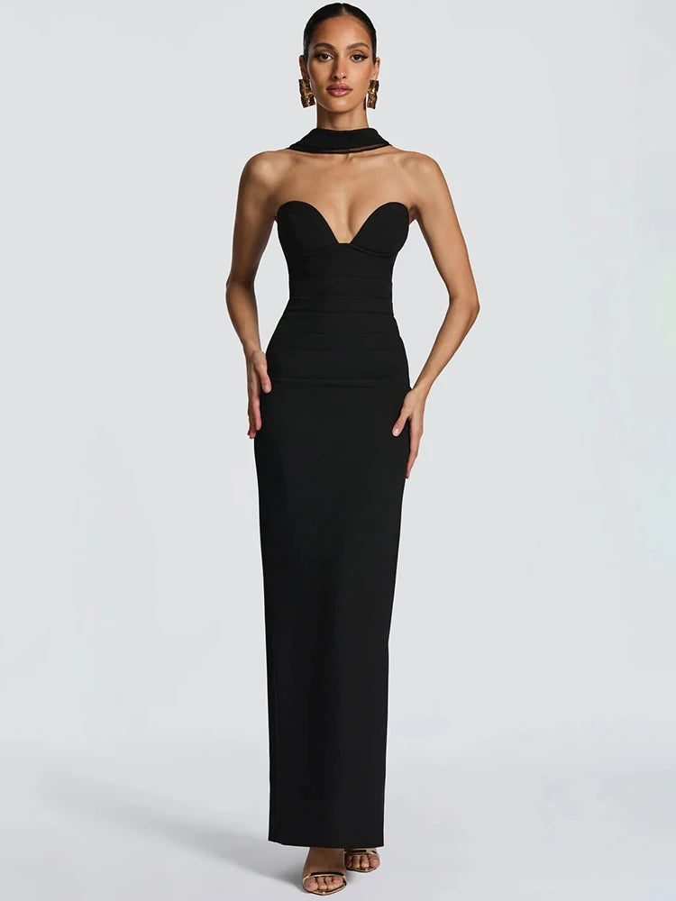 Mozision Off-shoulder Backless Sexy Maxi Dress Women Gown Elegant Zipper Halter Sleeveless Bodycon Club Party Long Dresses