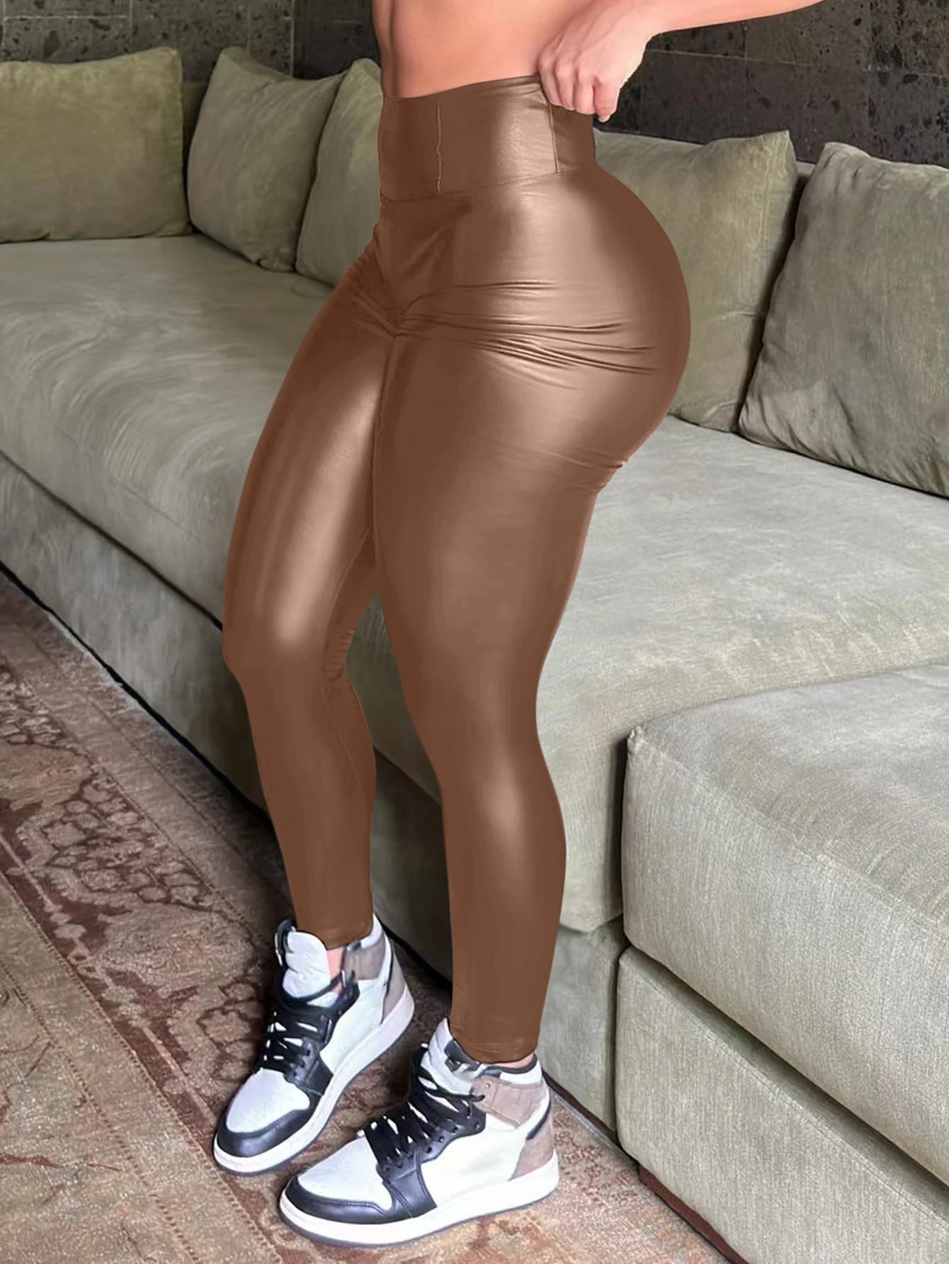 Women's Leather Tight-Fitting Pants High Waisted Sexy Elastic Hip Lift Pants Daily Casual Legging, dress code