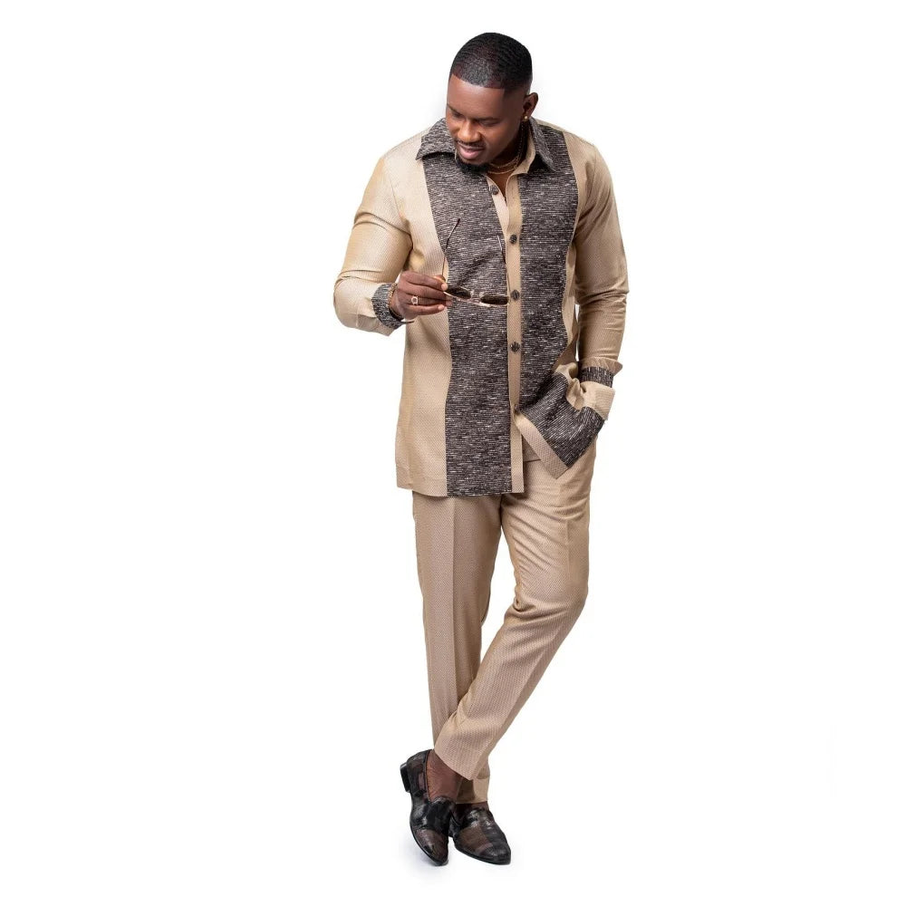 2025 New African Traditional Men's Suit Fashion Luxury Men's Suit Casual Loose Two Piece Set Holiday Wedding Men's Suit Kaftan