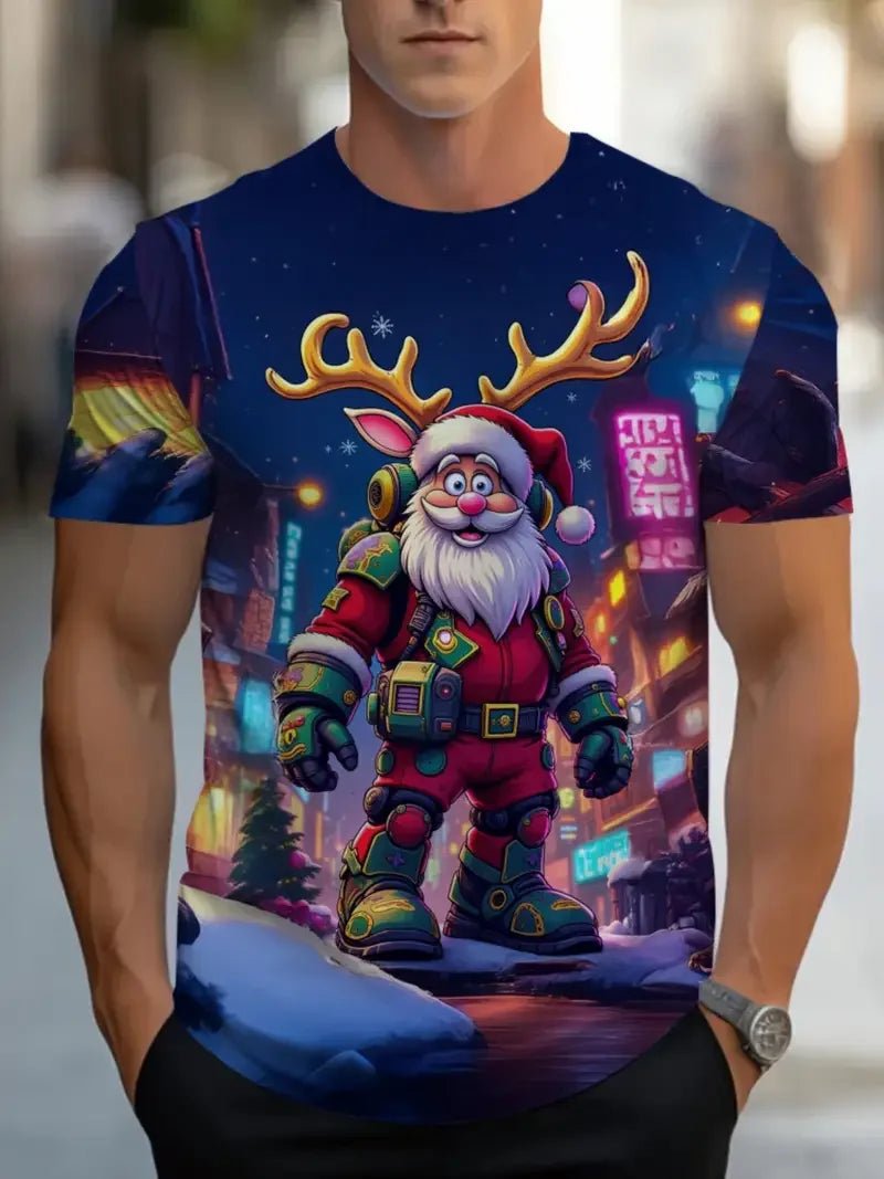 2026 Christmas T-Shirts Summer Funny Santa Claus Fashion Tops Tee Mens Shirts Summer Holiday Boys Casual Streetwear Clothing