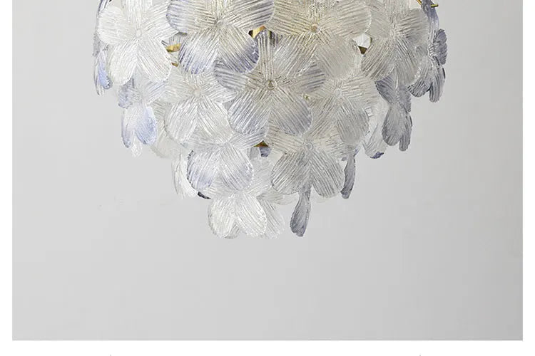 LED Glass Flower Pendant Light for Living Dining Room Bedroom Modern French Style Home Decoration Hanging Lamp E14