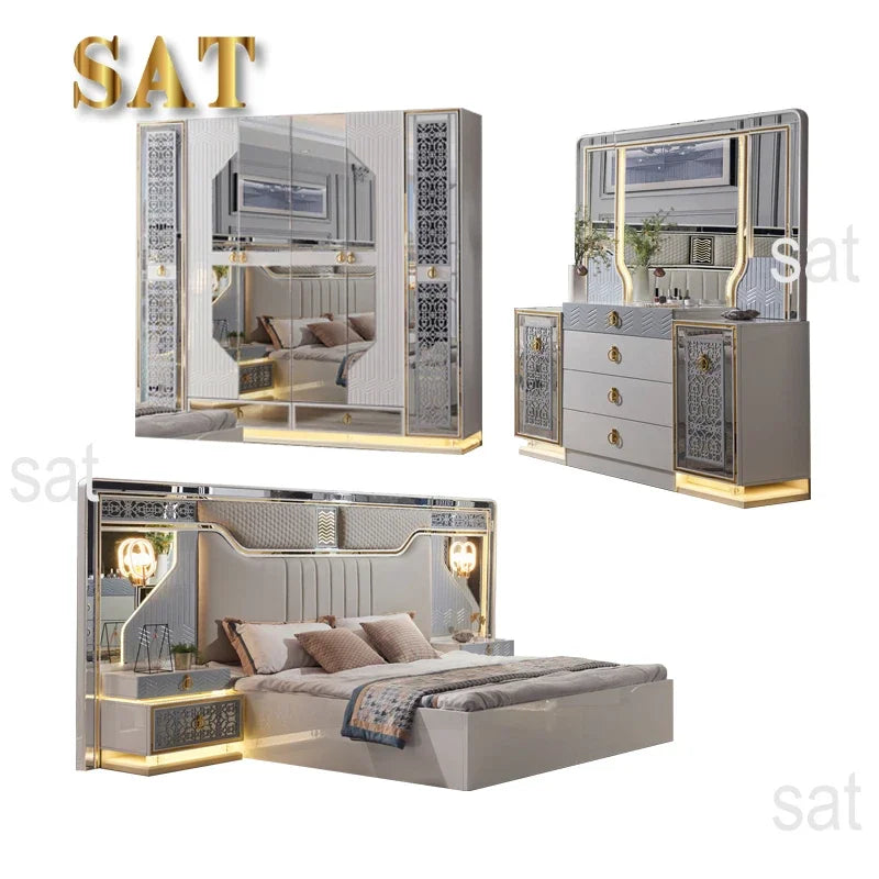 #Modern Deluxe Bedroom Furniture Bedroom Set Bed White Leather Bed Home Furniture Bedroom Set Standard Size