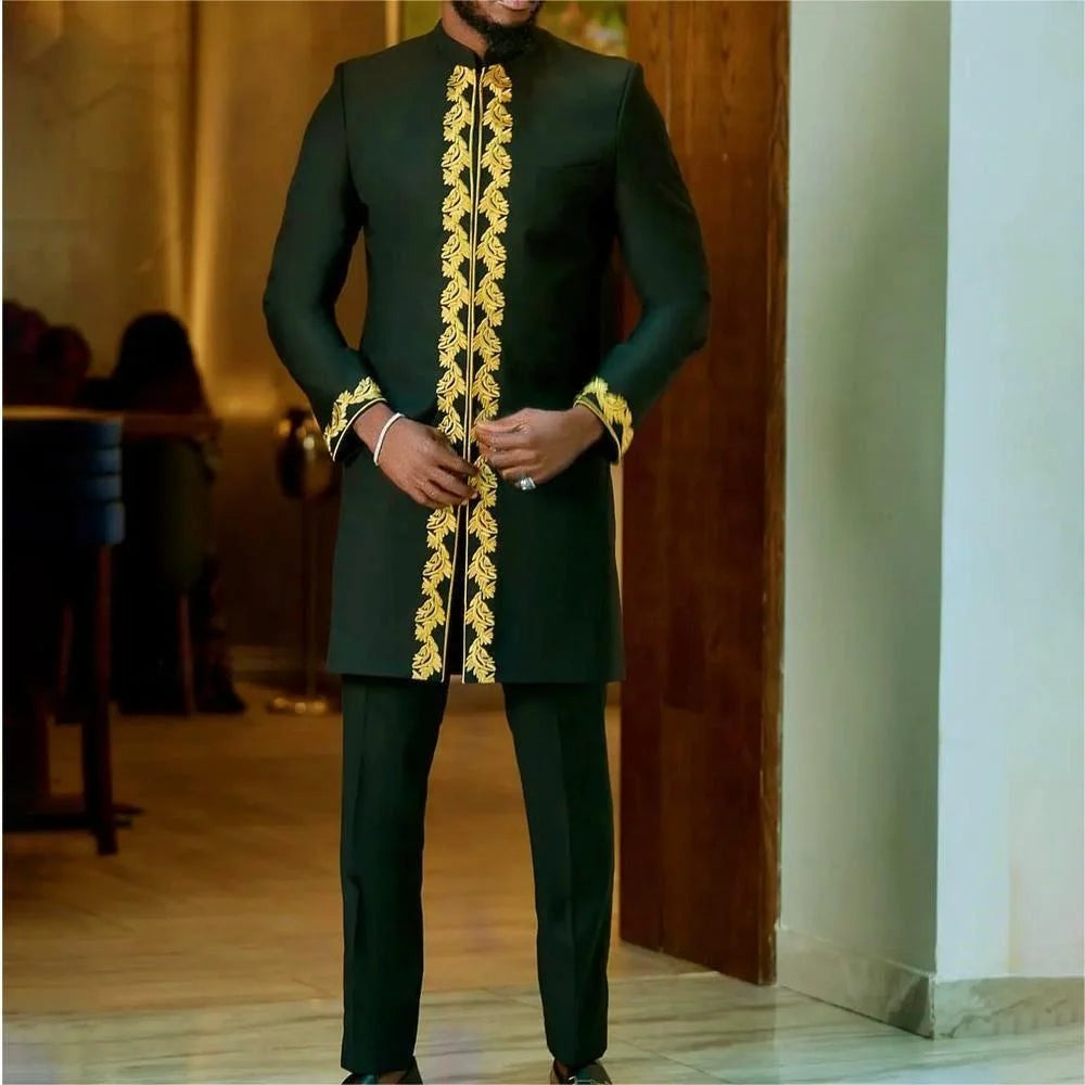 2025 New African Traditional Men's Suit Fashion Luxury Men's Suit Casual Loose Two Piece Set Holiday Wedding Men's Suit Kaftan