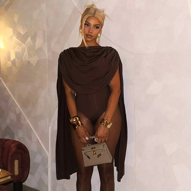 BOOFEENAA Cowl Neck Sleeveless Bodysuit Tops Spring 2025 Women Sexy Clothing Brown One Pieces Club Outfit C85-CZ24, dress