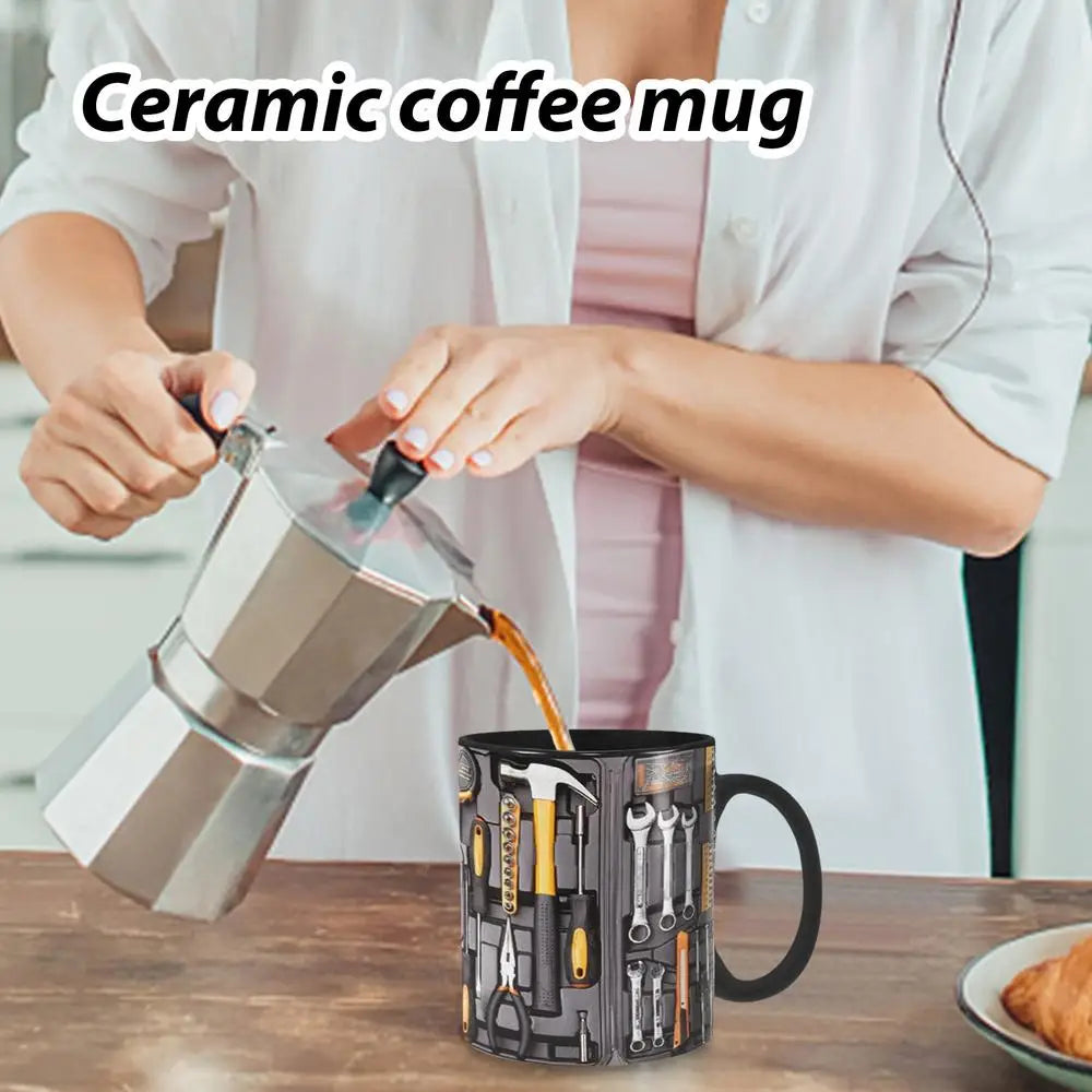 Mechanic Black Mug Black Ceramic Coffee Cup For Mechanics Large Toolbox Coffee Cup Tea Mug For Water Whiskey Soup Juice Wine