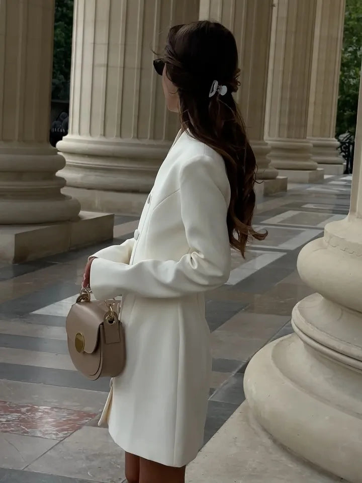 Elegant Stand Collar Mini Dress Women Casual Single Breasted Full Sleeve Cinched-waist Short Dresses Lady Evening Dinner Gowns