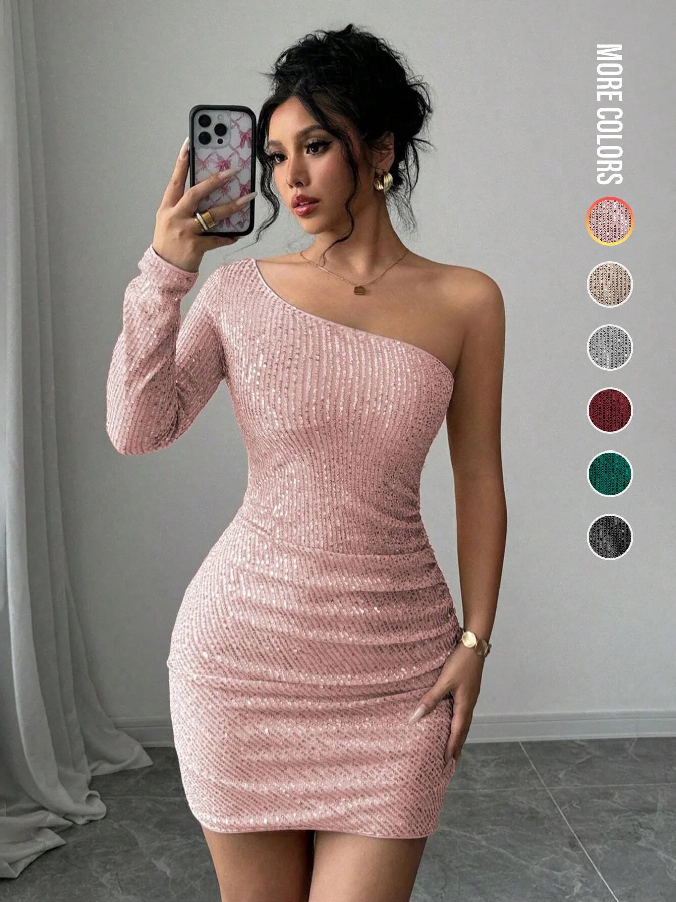 Women's Off Shoulder  Sequins Bodycon Dress, Elegant Fashion Short Dress for Party Club Dating Wear, Ladies Dress for All Season