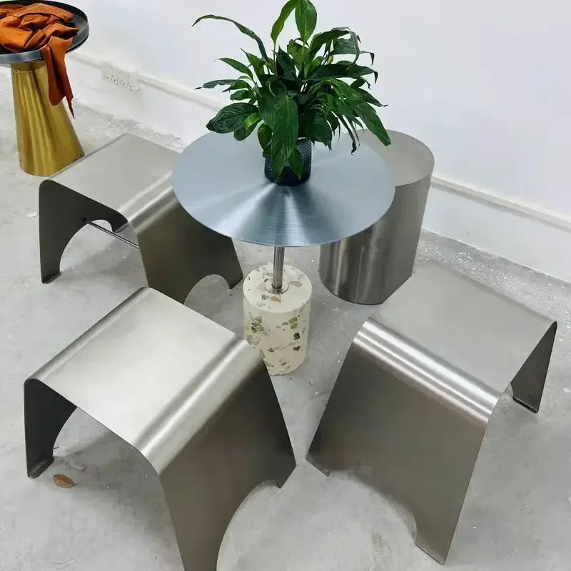 Nordic Creative Stainless Steel Dining Stool Home Light Luxury Living Room Sofa Side Table Balcony Storage Coffee Tables