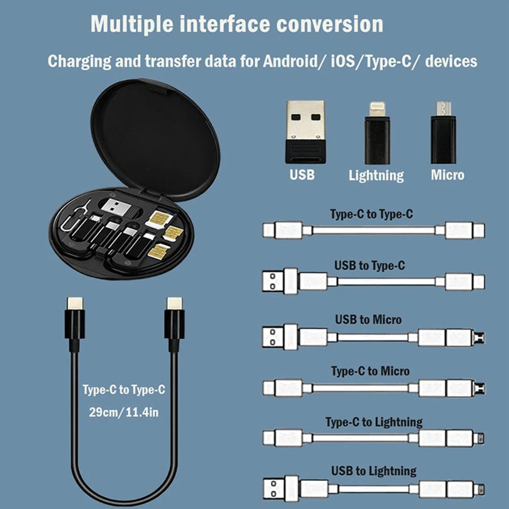 6 in 1 Circle Box Multi Usb Charging Adapter Cable Kit USB Charge Cable Travel Adapters For Traveling