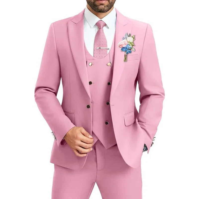 Men's slim fit suit 3-piece set, double breasted ball tailcoat, formal casual jacket, vest, pants
