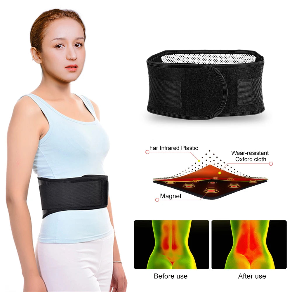 1PCS Adjustable Heating Lower Back Brace Support Belt with Magnetic Therapy for Pain Relief – Heated Lumbar Waist Wrap