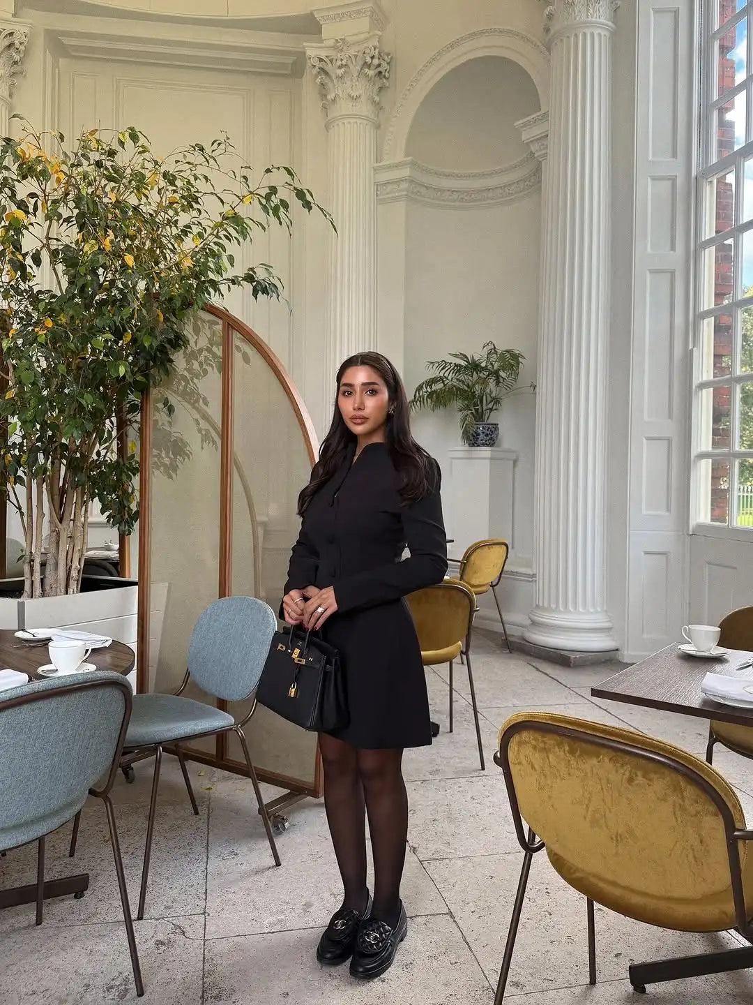 Elegant Stand Collar Mini Dress Women Casual Single Breasted Full Sleeve Cinched-waist Short Dresses Lady Evening Dinner Gowns