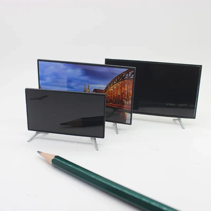 1/12 Dollhouse Mini TV with Stand  TV Scale Miniature Model Home Decor Decoration Toys Gift Doll House Accessories Crafts