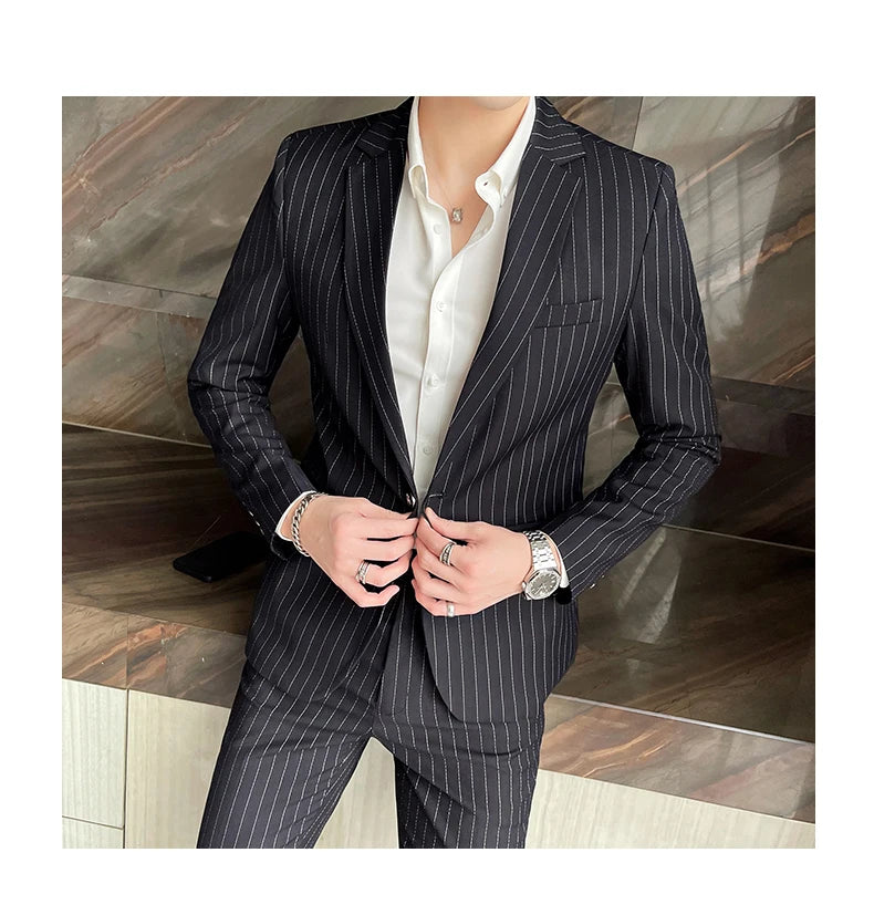 Men's High-End Boutique Suit And Trousers Set British Wedding Party Fashion Business Casual Trendy Two-Piece Ensemble